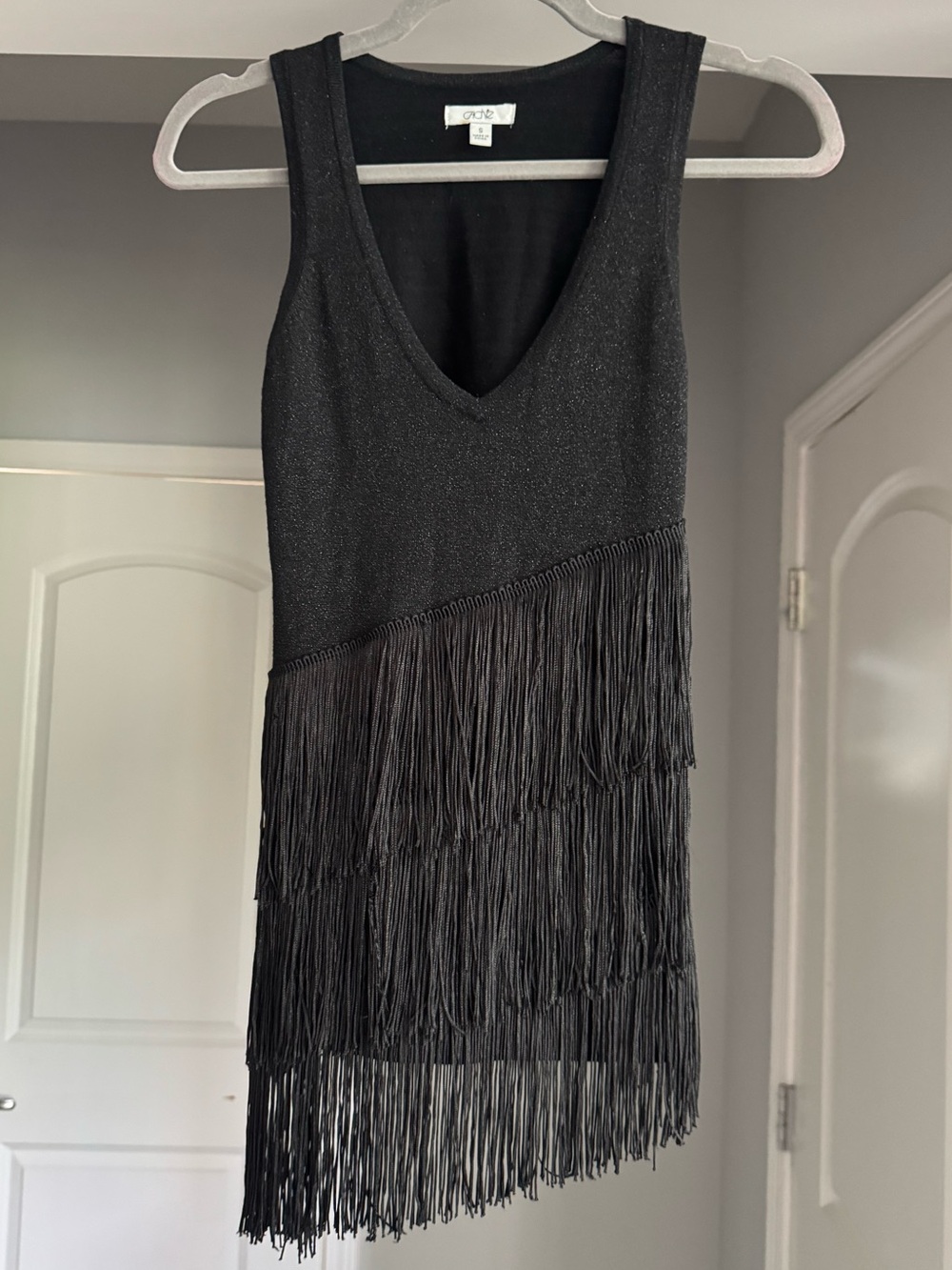 Vintage Cache Black Metallic Fringe Tank Top Y2K Western Festival Size S